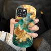 Golden Lotus Powder For IPhone 16 Pro Max 11 12 Mini 13 14 P Lus 15 Plus 7 8 Se 2020 X Xs Elliptical Tempered Glass Phone Case