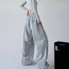 Unisex Gray American-Style Sweatpants: High-Waisted, Straight-Leg, Loose-Fit, Casual, Cargo, Perfect for Spring, Autumn, and Winter.