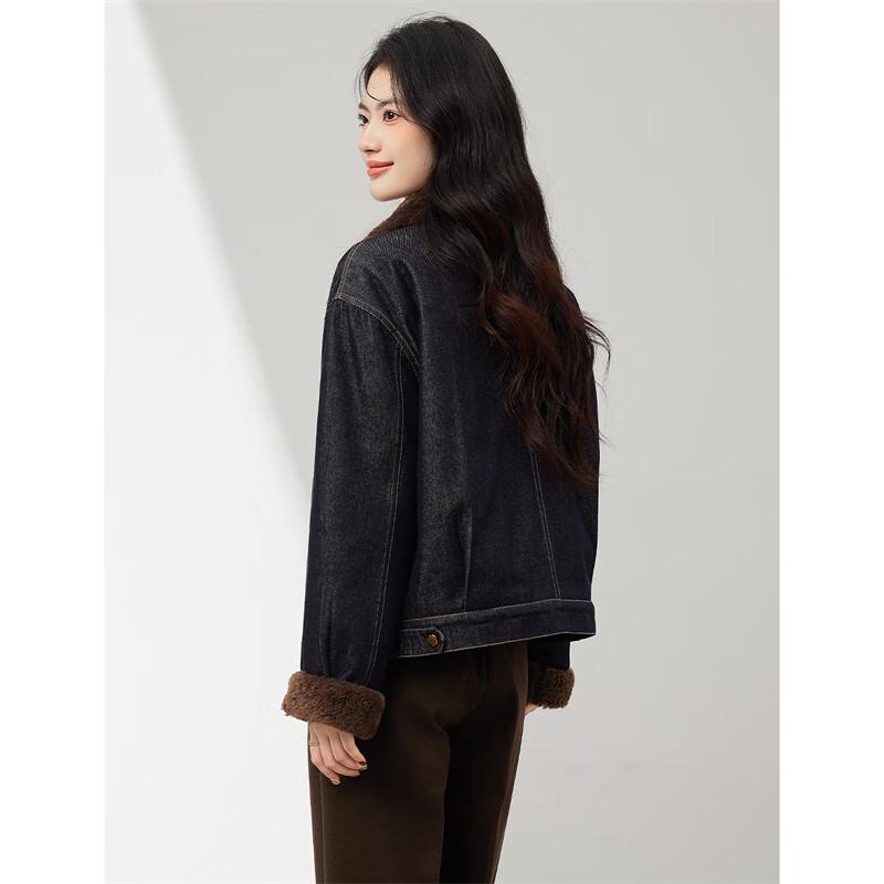 Warme Retro-Jeansjacke für Damen mit Federdaunen-Patchwork