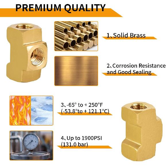 MuHize Raccordo a T per Tubo Freno 4 Pezzi - Tubo da 3/16" x 3/8"-24 UNF | Connettore a T in Ottone SAE/DOT per Sistemi a Doppio Svaso | Raccordo a 3 Vie a Prova di Perdita per