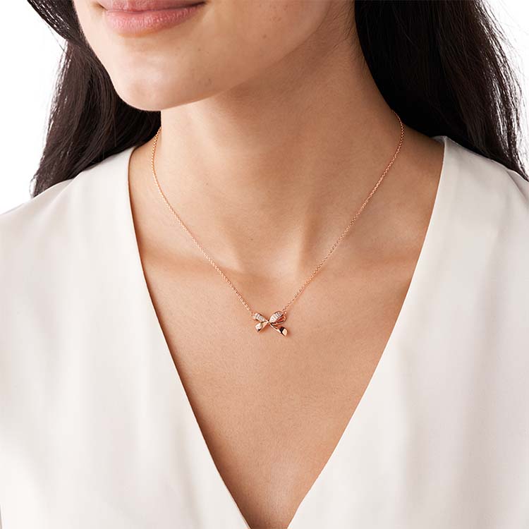 Emporio Armani Rhinestone Bow Pendant Necklace Women necklace Rose-Gold EG3543221
