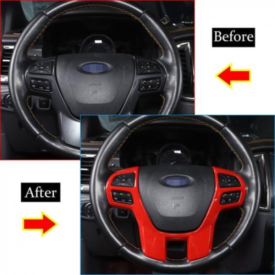 For Ford Ranger 2015-21 ABS Red Steering Wheel Frame Trim Car Accessories Cover