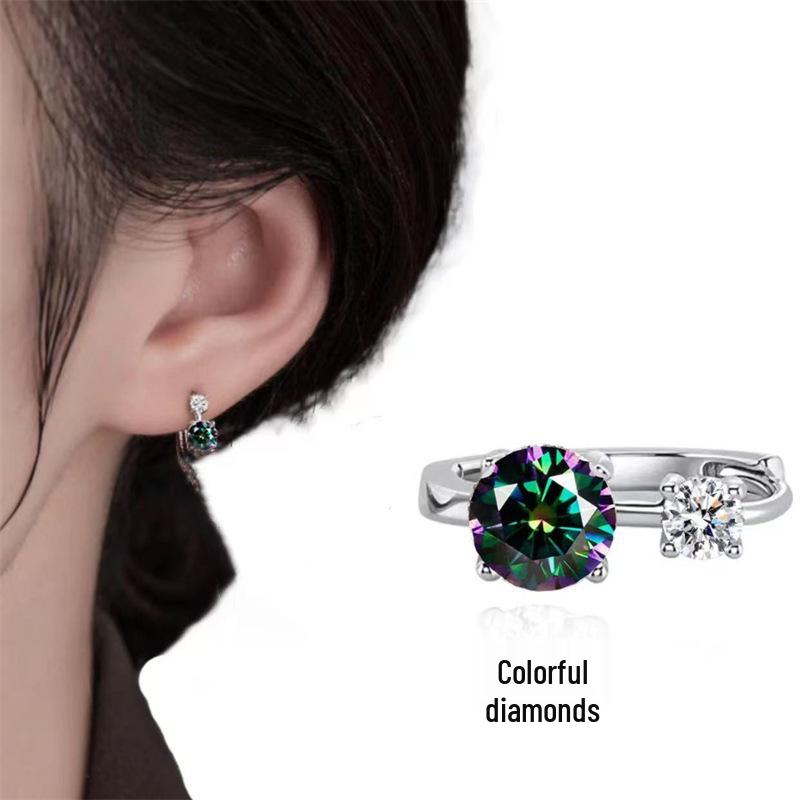 Rose Gold Inlaid Colored Moissanite Earrings, S925 Sterling Silver, Hypoallergenic, Gold Plated, Exquisite Gift for Best Friend