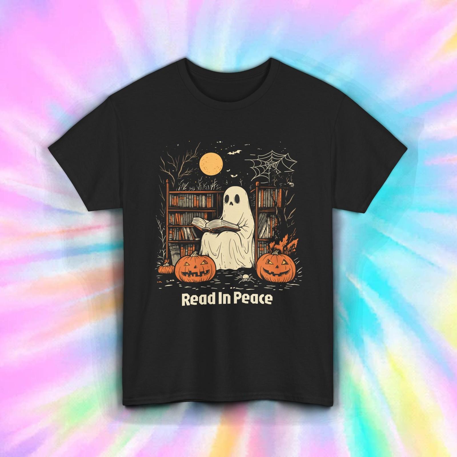 Read In Peace Shirt Funny Ghost Halloween Book Lover Spooky Reading Tee S-5XL L