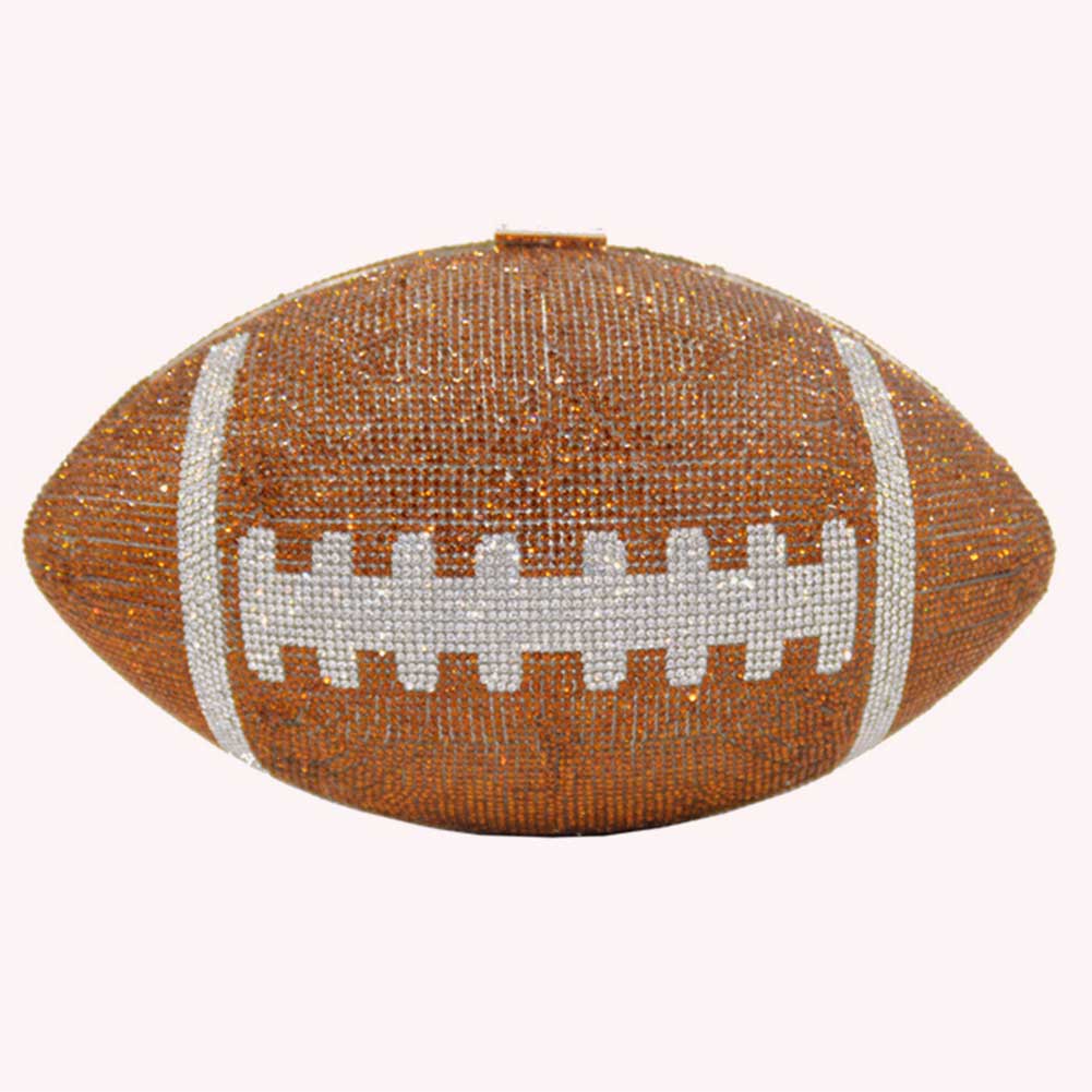 Football Shape Fashion Handbag Large Capacity Rhinestone Bling Purse with Shoulder Chain Shiny Diamond Purse Trendy Carrying Bag