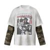 Herren Übergroßes Camouflage Patchwork Langarm-T-Shirt Mit Grafikdruck Herbst Streetwear