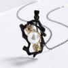 Ladies Inlaid Pearl Pendant Two-Color Pendant Necklace Black Gold Sweater Chain Necklace Women'S High-Quality Copper