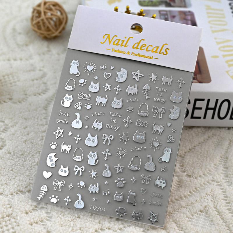 

Kawaii 3D наклейки для ногтей с животными, самоклеящиеся блестящие гладкие пластиковые наклейки для ногтей для домашних животных, сделай сам, собаки, кошки, медведи, панды D2701 серебряный