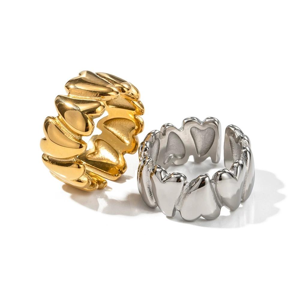 Hot Stainless Steel Geometric Heart Splicing Ring Unisex Trendy Fashion Versatile Personality Temperament Jewelry Gift