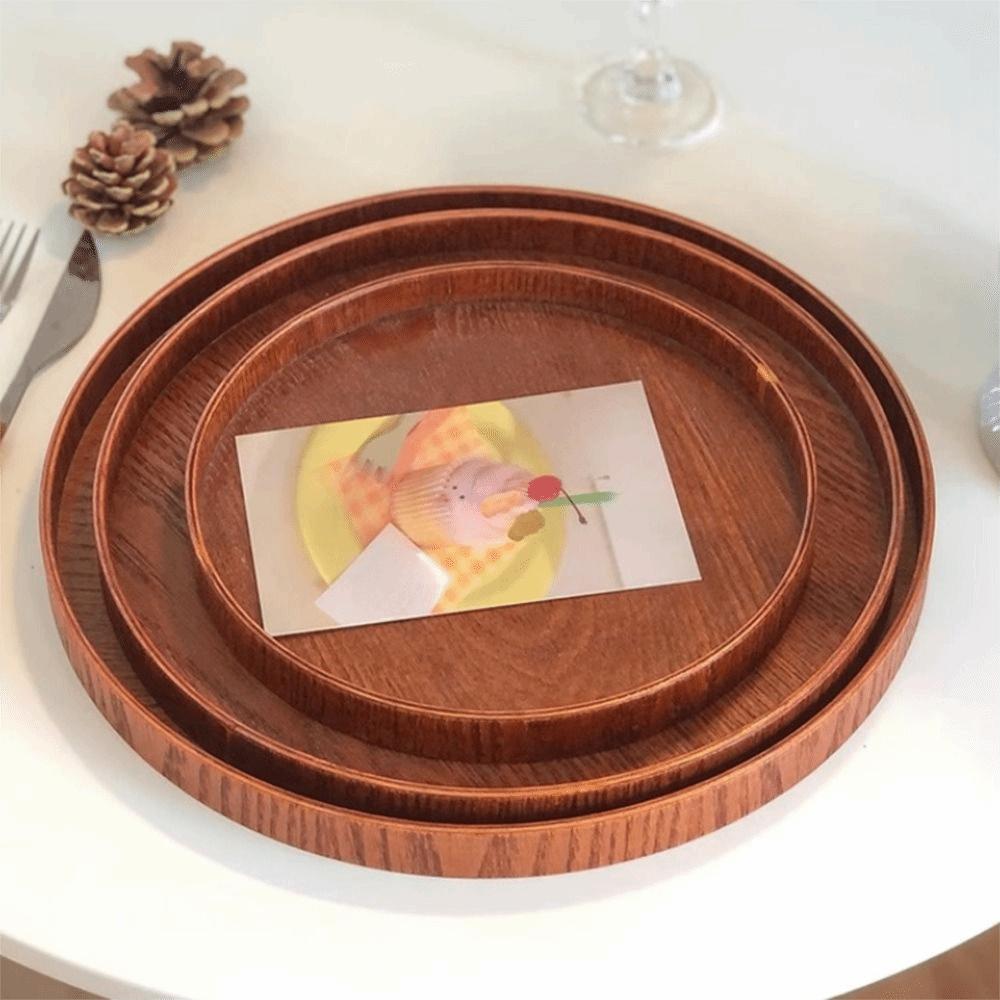 Sundries Organizer Round Wood Serving Tray Simple Handmade Storage Tray Natural Decorative Tray Home Decor