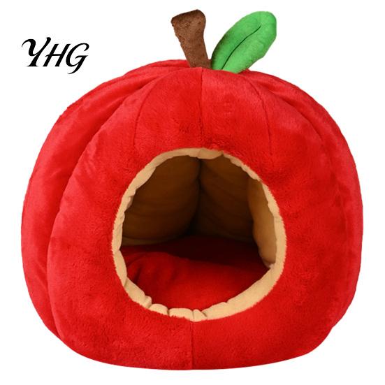 Removable Inner Pad Pet Cave Apple-Shaped Cat Bed, Plush Hideaway with Cushion, Warm Soft Cotton Sleeping Bag Cozy Enclosed Bed for Small Dogs