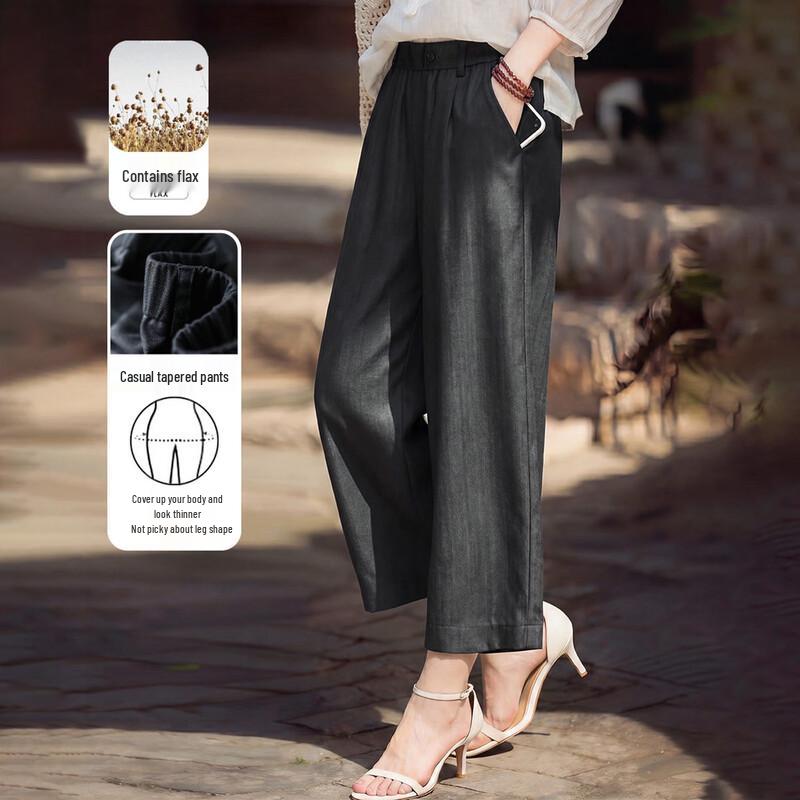 Women s Linen Blend Relaxed Wide-Leg Casual Pants 3XL