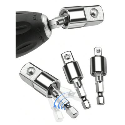 3 Stück/Set Bohrmaschinen-Steckschlüssel-Adapter, 360 Grad drehbarer Universalgelenk-Schwenksteckschlüsselsatz 1/4 Zoll Sechskant-Schaft zu 1/4 3/8 1/2 Vierkant-Antrieben
