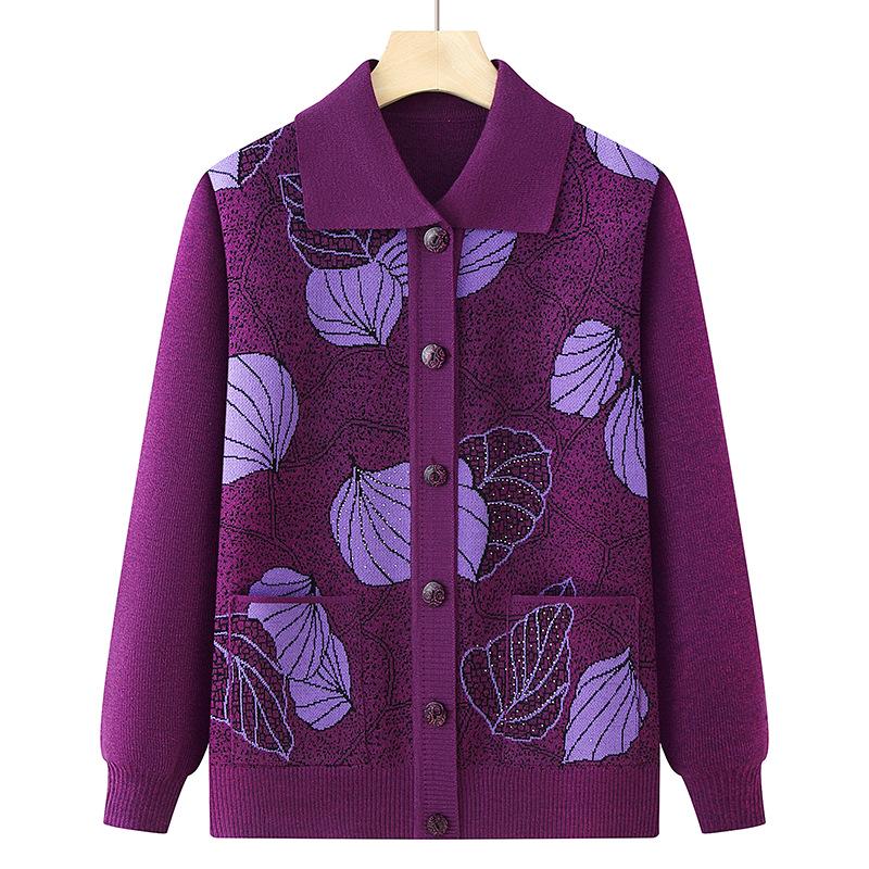 

Spring & Autumn Round Neck Knitted Cardigan for Middle-Aged and Elderly Women One Size (Suitable for 90-140 jin)