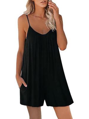 Solid Color Women's Spaghetti Strap Jumpsuit - Summer Casual European/American Style Romper Shorts (2026)