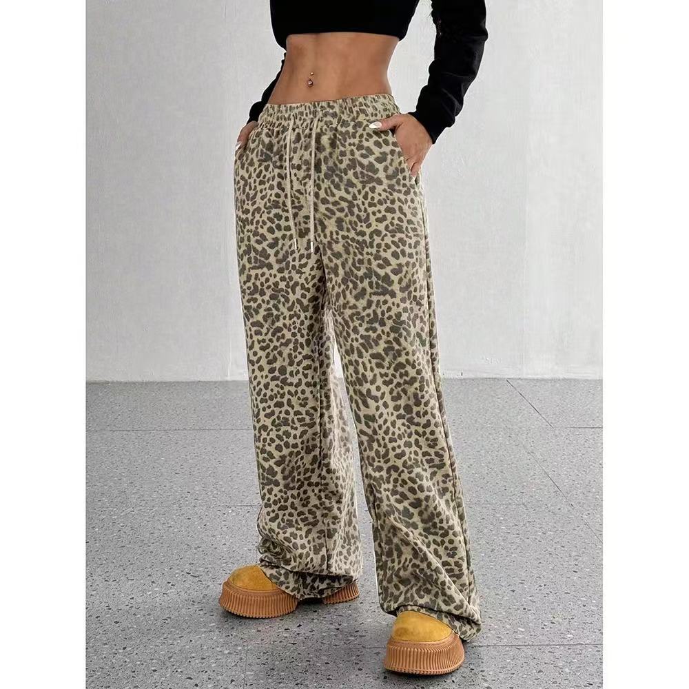 Heißer Verkauf Baggy Straight Leg Jeans für Damen Mädchen High Waist Leopard Print Denim Hose Damen Retro Mode Freizeithose