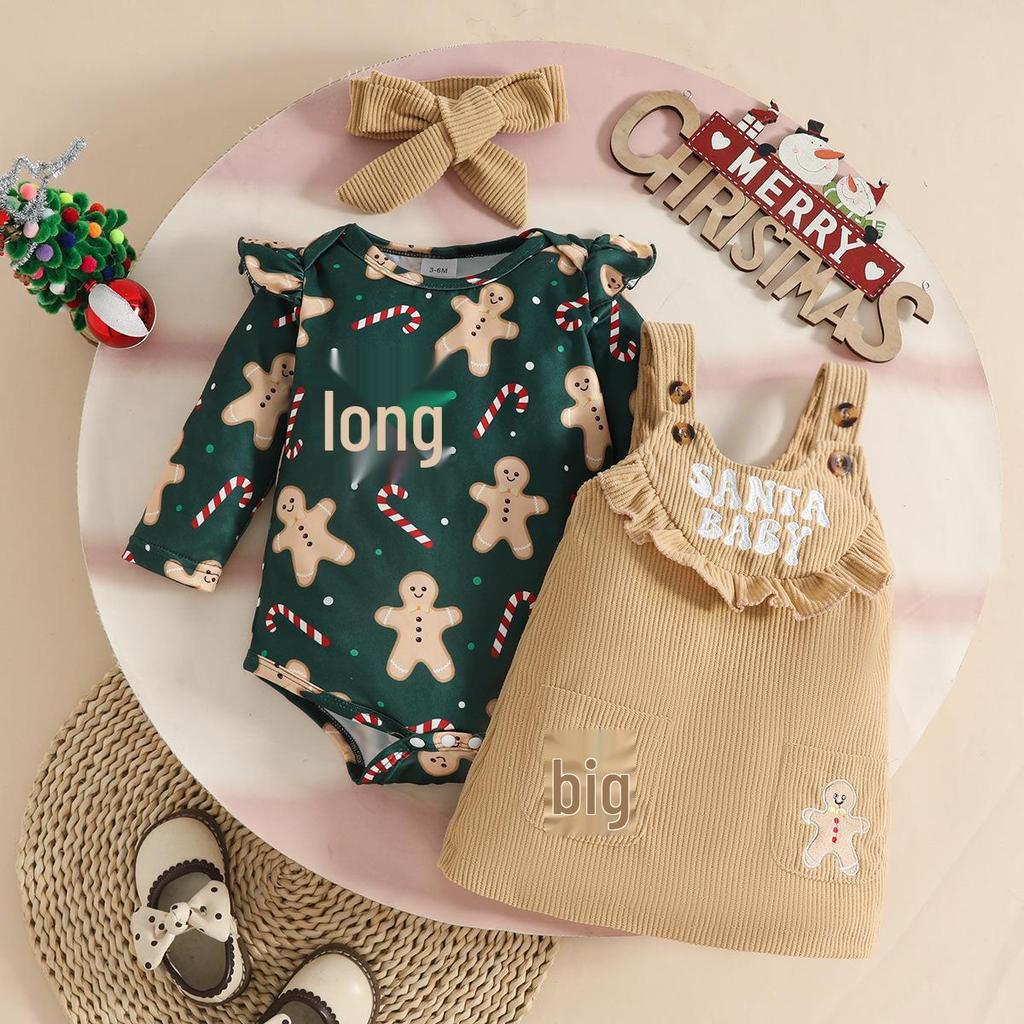 Baby Christmas Corduroy Suspender Skirt Set: Embroidered Dress Romper for Ages 0-1, European & American Style