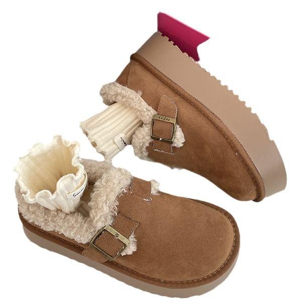 Crab Boss Pedals Cold-resistant Snow Boots for Women's Winter Platform Fashion Versatile Velvet Thickened Warm Boken Cotton Shoes