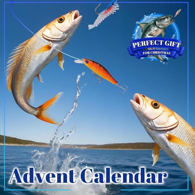 24 Days Christmas Fish Baits Blind Box Fishing Tackle Set Advent Calendar Fishing Accessories Stylish Gift for Fishers