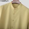 INCERUN Men Collarless Short Sleeve Button Down Casual Loose Shirts Tops