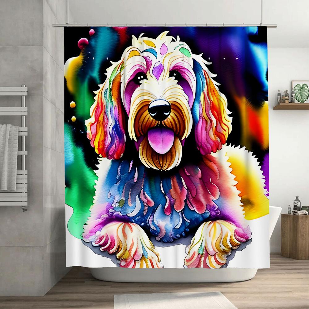 Vibrant Dog Shower Curtain Bathroom Decor With Eye-Catching Watercolor Artwork For Home Decoration