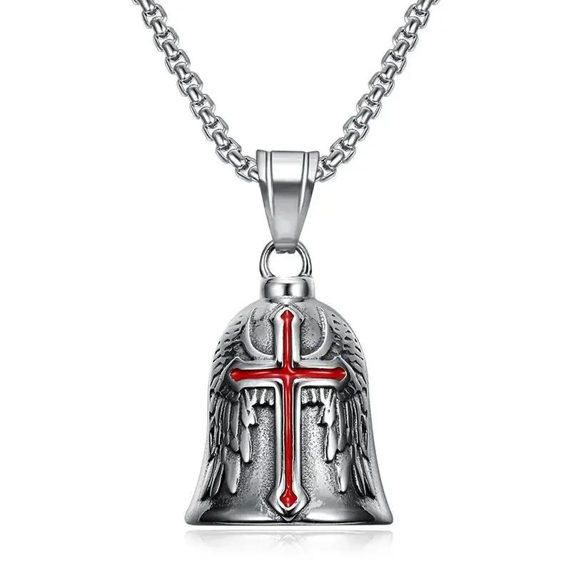 Retro Punk Angel Wings Motorcycle Lucky Bell Necklace Men's Motorcycle Rock Trend Cool Jewelry