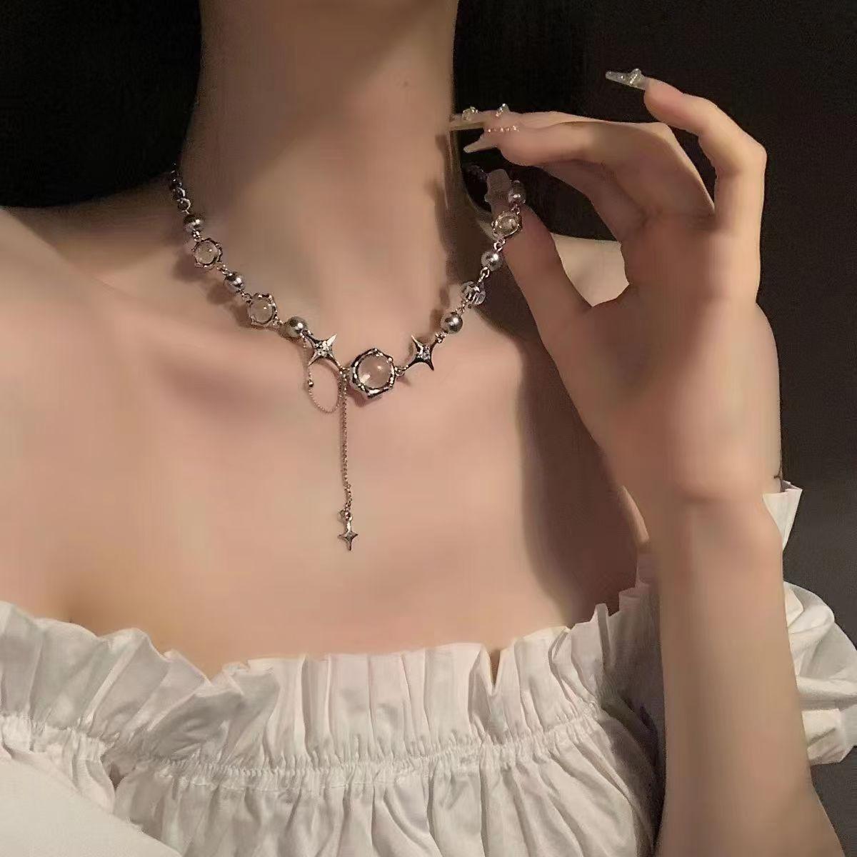 Moonlight Cubic Zirconia Cross Necklace - Women s Trendy Beaded Tassel Choker