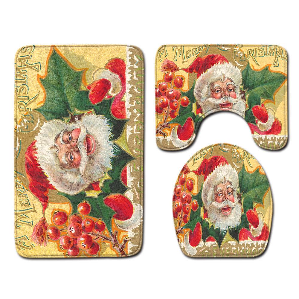 Christmas Bathroom Floor Mat Toilet Three-Piece Set