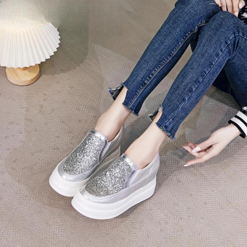 Fashion New In 2025 Sequins Slip On Shoes for Women Walking Designer Luxury Trends Comfortable and Elegant 39 Original Woman Footwear