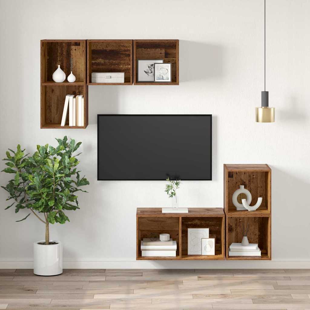 TV Cabinet Set 37 X 37 X 72 Cm Reclaimed Wood Effect Engineered Wood