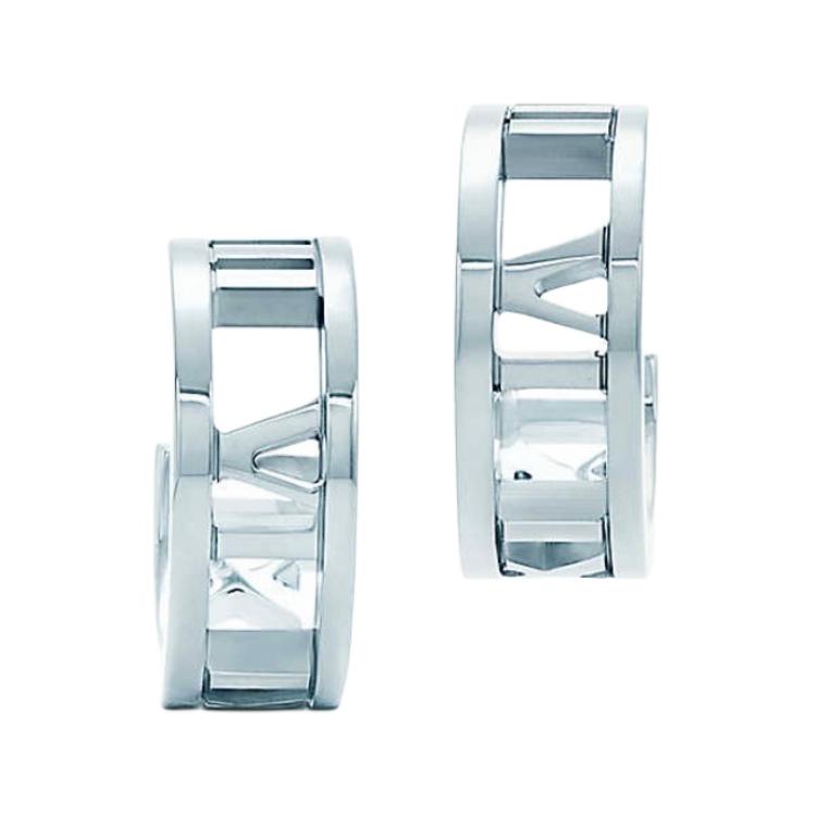 

Tiffany & Co. Atlas® Series Roman Numeral Hollow 925 Silver Stud Earrings Unisex earrings 30419324 Box+Shopping Bag