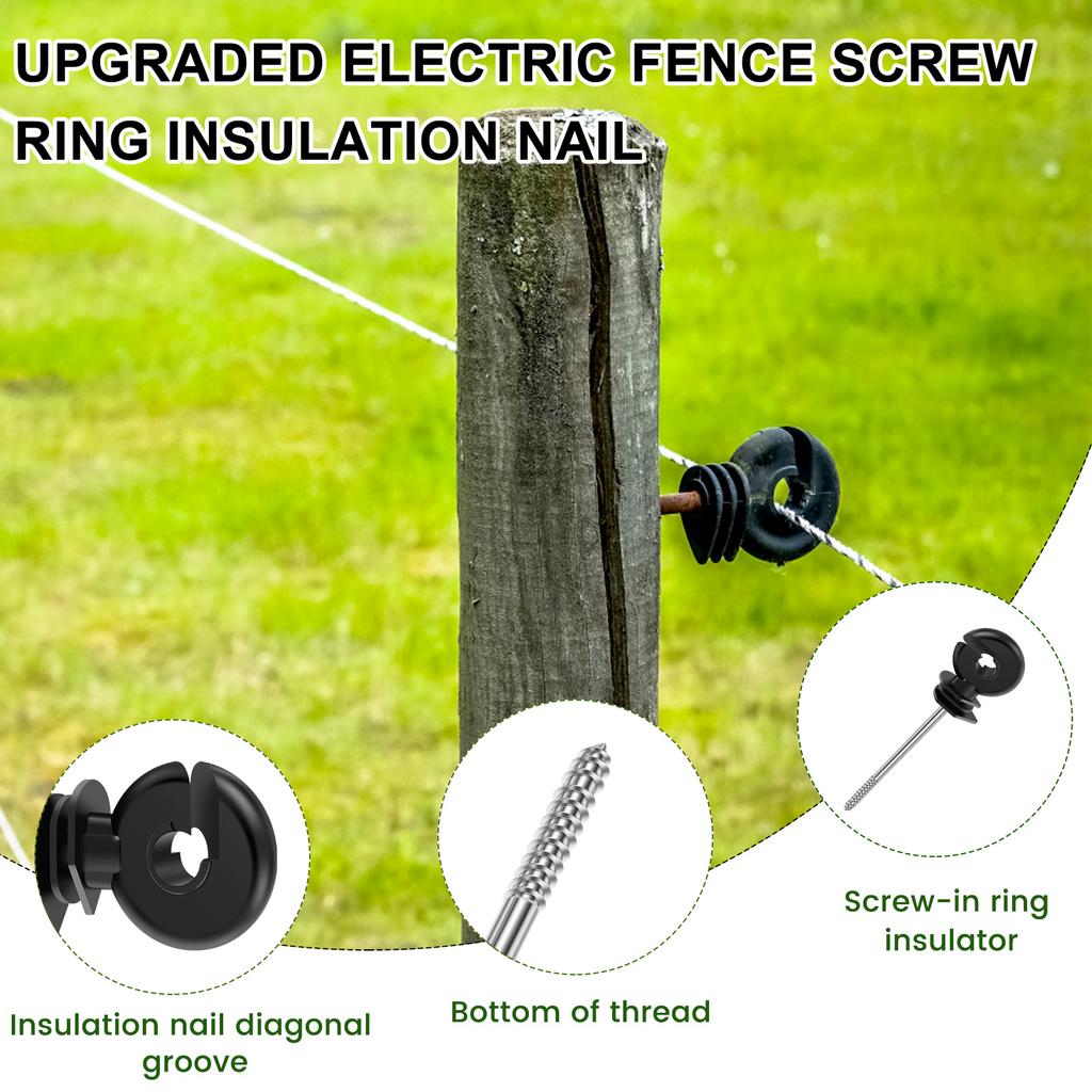50pcs Electric Fence Insulators Screw Wood Post Electric Fence Insulator Self Tapping Screw for Meadow Farm Animals