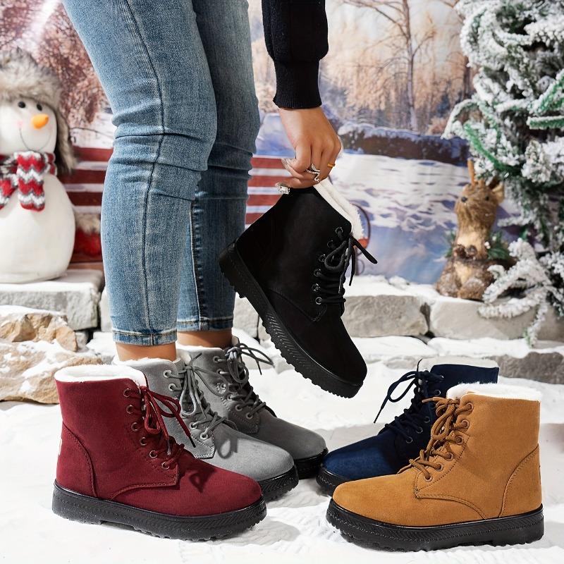 Women's Winter Mid-Calf Snow Boots - Lace-Up, Faux Fur Lined, Waterproof & Anti-Slip, Outdoor Warm Ankle Boots