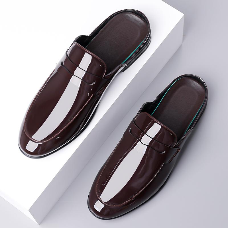 Fashion Pearlite Layer Leather Men Half Loafers Shoes Mens Party Shoes Casual Designer Shoes Fashion Loafers Luxury Slippers New Summer