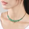 GEMCHIC Women's Ethnic Style Green Aventurine Choker Necklace Natural Stone Adjustable Cord Collarbone Chain Vintage Jewelry