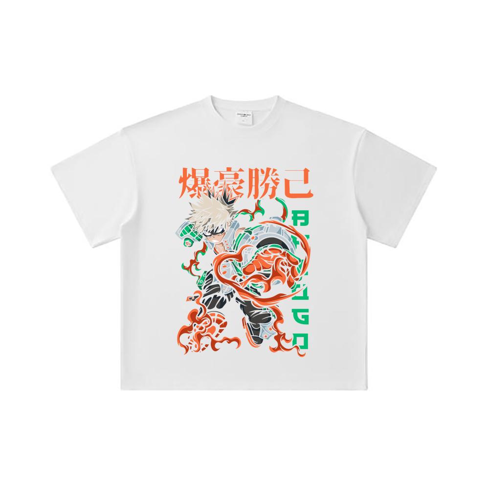 260 GSM Double Yarn 32 Count 100% Cotton My Hero Academia V14 Bakugo Print Unisex Heavy Cotton T Shirt