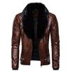 Autumn and winter new fashion solid color button zipper splicing European size fur collar men's leather jacket leather jacket PY