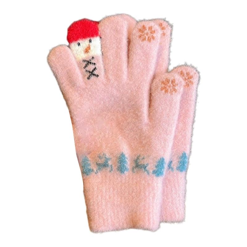 

Adorable Snowman Knit Gloves Touchscreens Functionality Warm Fleece Lining And Flexible Design For Winter Activity And Daily Wear розовый