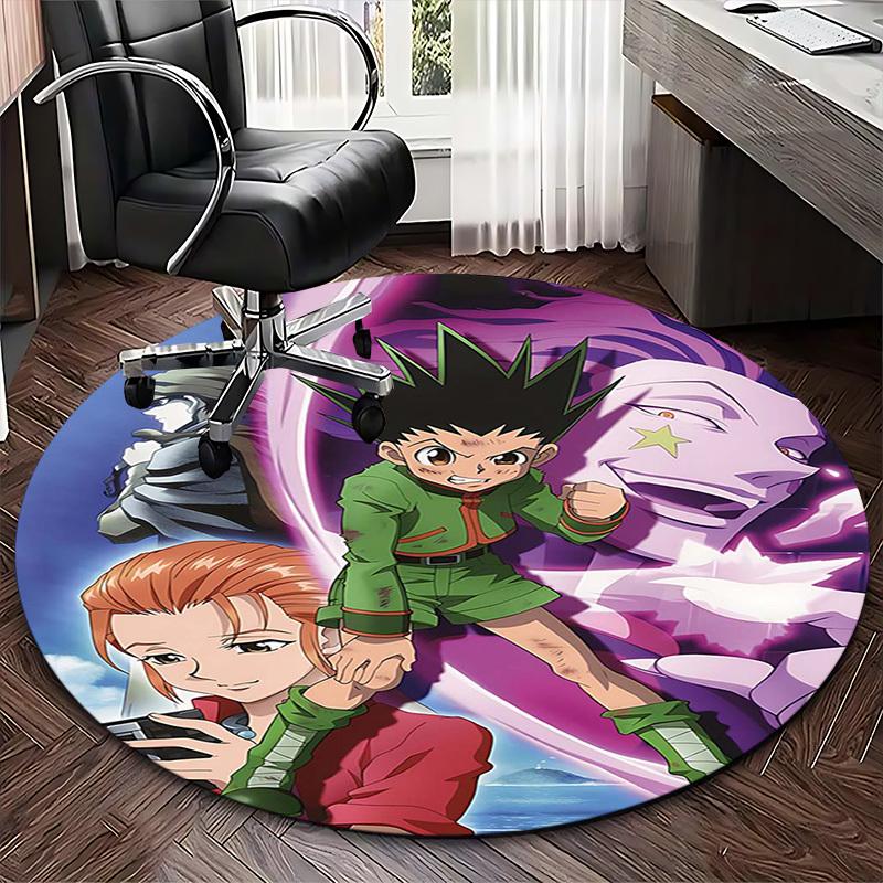 1pc Hunter X Hunter Anime Cartoon Design Round Carpet Office Chair Mat, NonSlip Rug for Home Decor, Living Room, Bedroom, Game Room