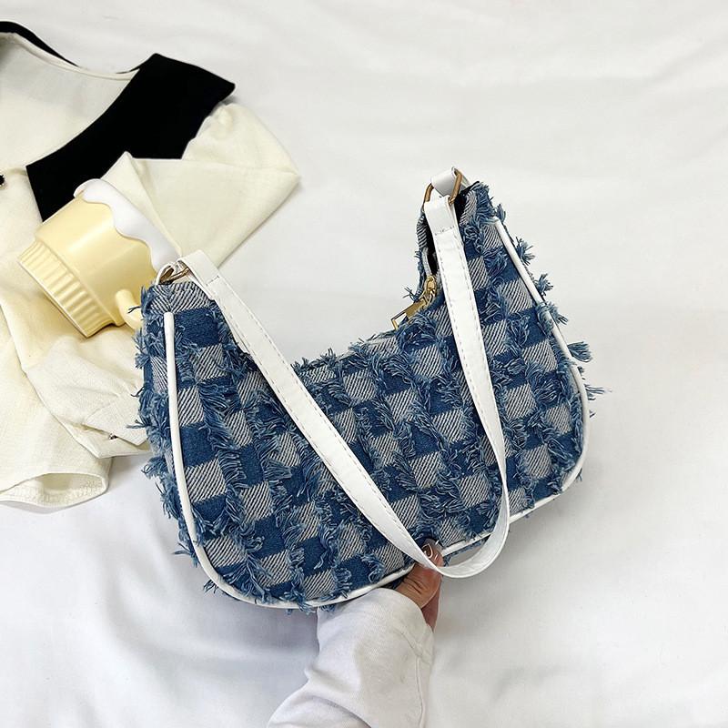 Versatile Deep Blue Canvas Crescent Bag Chic Single Strap Everyday Shoulder Bag светло-синий