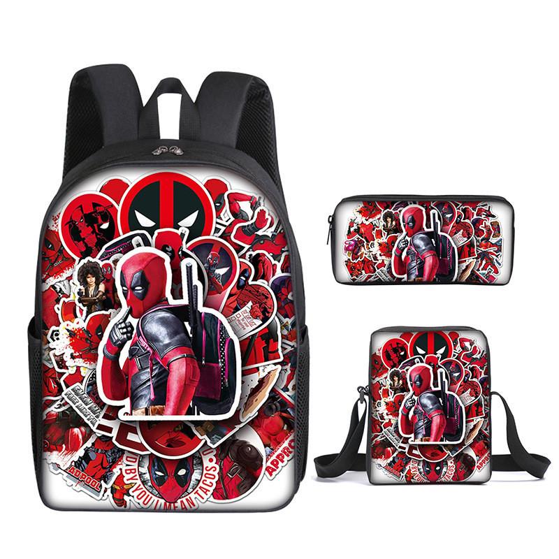 Deadpool 3pcs Student School Bag Backpack Lunch Bags Pencil Case Gifts Kids