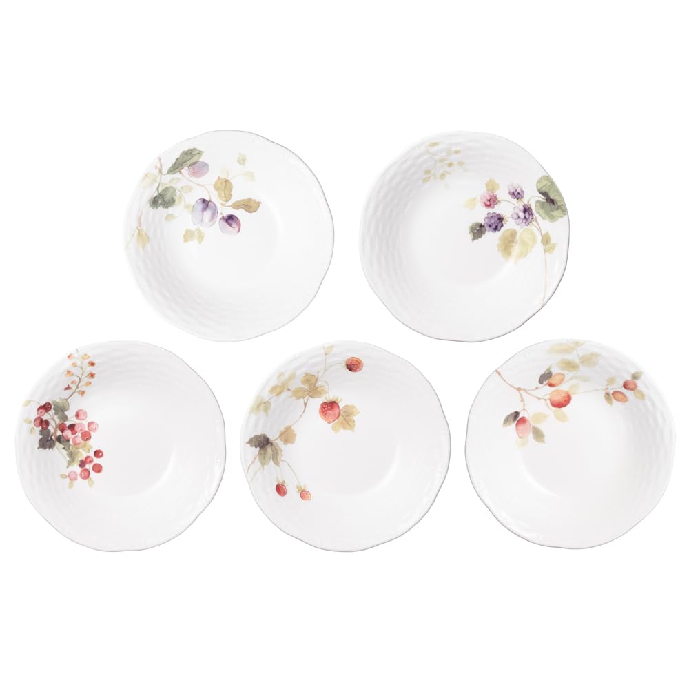 NARUMI Bowl Plate Set Lucy Garden 16cm Berry Pattern 5 Pattern Set Stylish Cute Relief Wedding Gift Microwave Warming Dishwasher Safe Gift Box