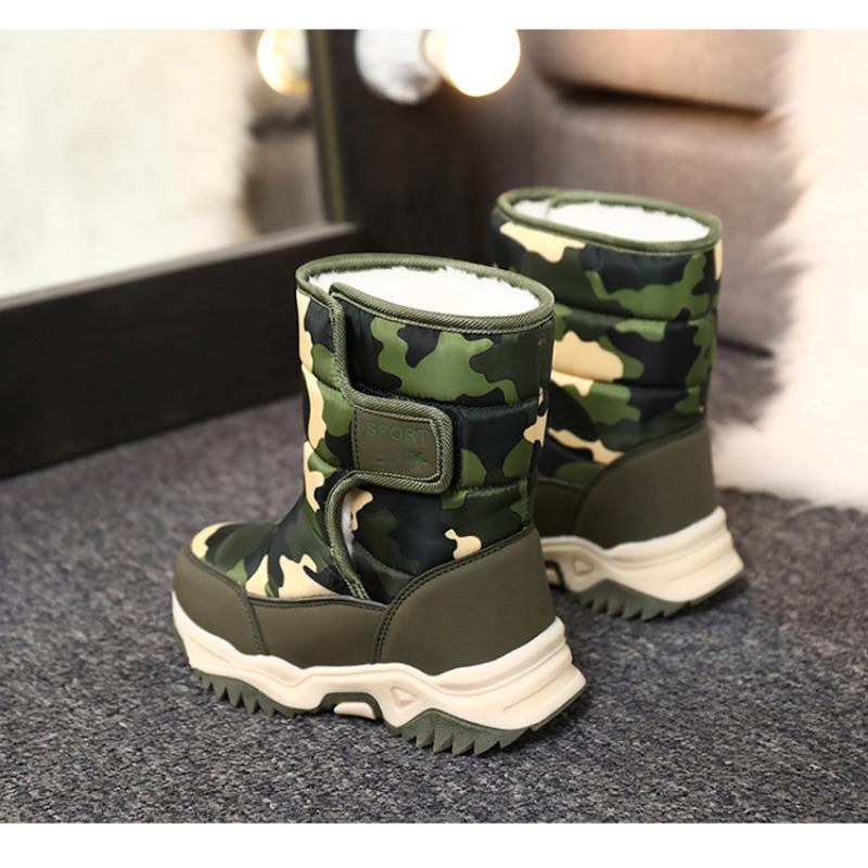 Módní zimní dětské sněhule vysoké bavlněné boty zesílené a sametově teplé nepromokavé a protiskluzové krátké boty