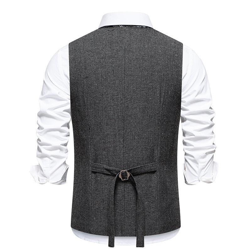 England Style Men's Suit Vests Fake Two Pieces Business Casual Waistcoats Vintage Mens Formal Dress Vest