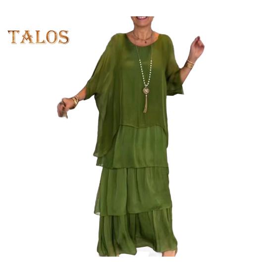 Rochie de seară în straturi, împrăștiate, tiv de tort, mâneci pe jumătate, rochie maxi, mâneci liliac, largi, gât rotund, rochie din șifon pentru petrecere, bal de absolvire