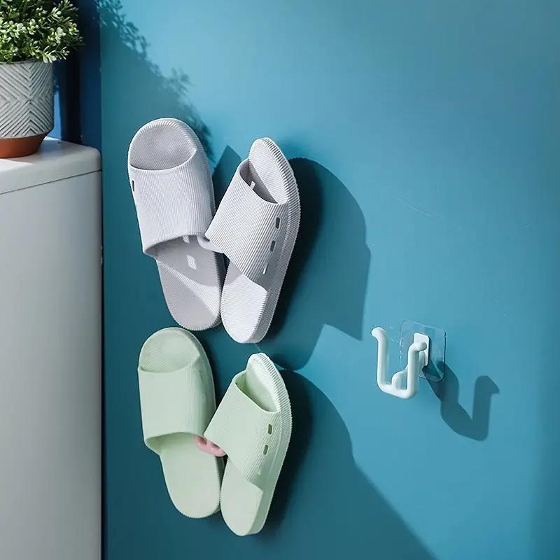 1/3 Pcs Bathroom Slipper Shelf Self-adhesive No Punching Wall Mounted One Piece Shoe Rack Space Saving Shelf Bathroom Hanging