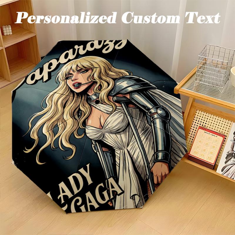Portable Auto Folding Umbrella,Lady Gaga 8 Rib Waterproof Umbrella For Camping Commute