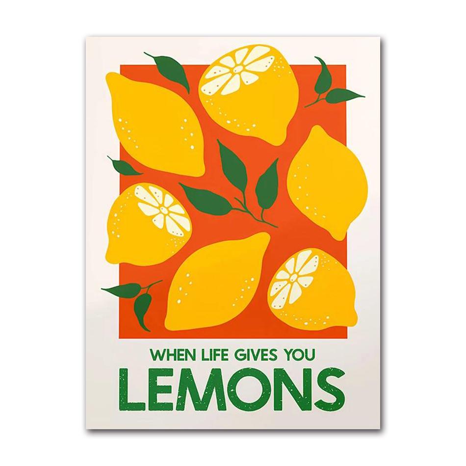 Pink Strawberry Lemon Card Cocktails Drink Posters Retro Canvas Painting Living Room Corridor Wall Art Picture Kitchen Bar Decor