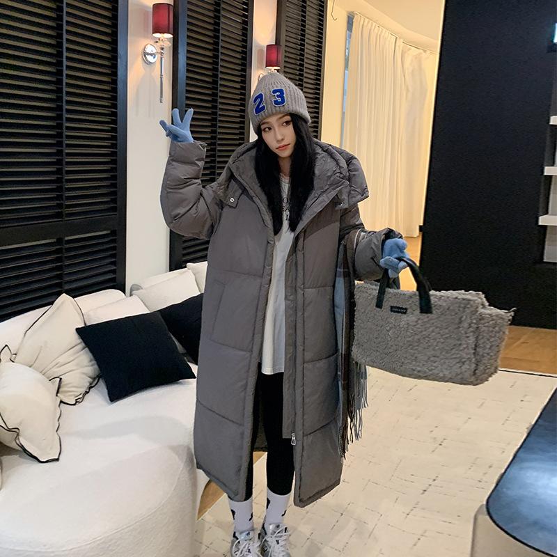 Damen Lange Kapuzenwinddichte Verdickte Warme Winterjacke mit Raglanärmeln