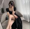 Premium dress spring and summer new French bubble sleeves slim and thin black long split skirt children